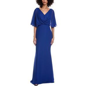 Rene Ruiz Womens  Chiffon Capelet Sleeve Gown, Blue